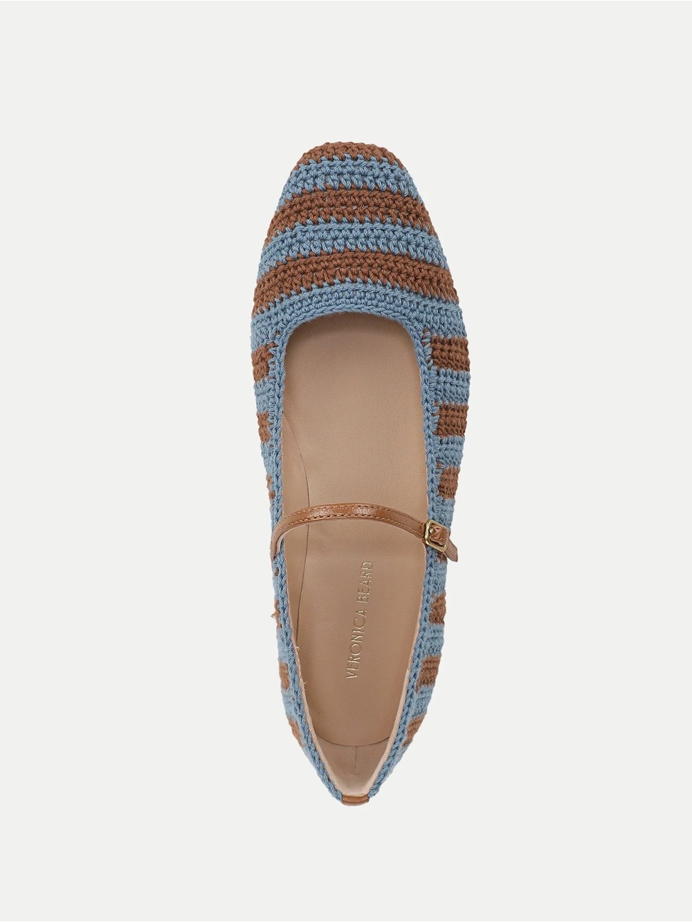Veronica Beard Ellie Blue and Brown Striped Crochet Mary Jane Flats - Picture 4 of 6